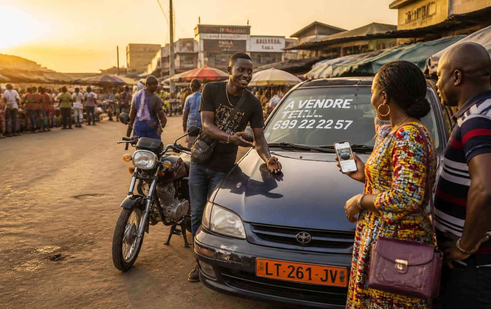 Vendeurs et acheteurs camerounais sur un marché à ciel ouvert